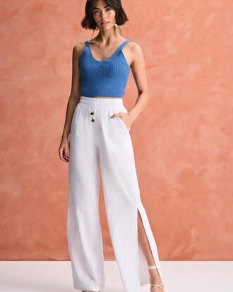 Calça pantalona cos elástico