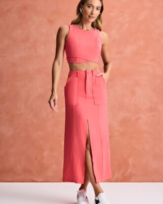 Cropped sobreposição frente rosa