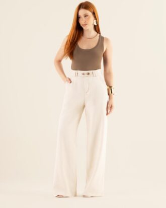 Calça Wide leg alfaiataria com Botões natural