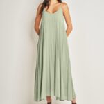 Vestido plissado de alça verde