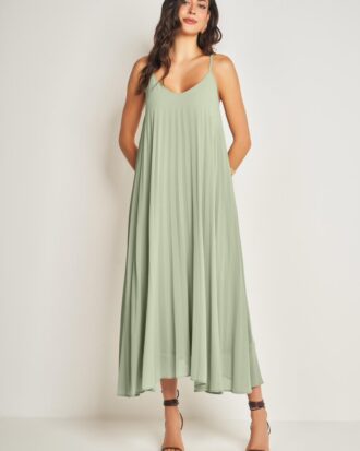 Vestido plissado de alça verde