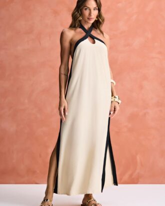 Vestido máxi MIDI frente única bicolor