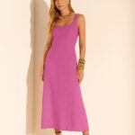 Vestido MIDI com recorte princesa rosa