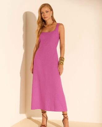 Vestido MIDI com recorte princesa rosa