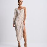 Vestido ombro único manga bufante