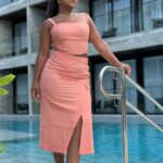 Saia MIDI cintura alta transpassada Pêssego