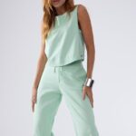 Calça Wide leg com cordão menta