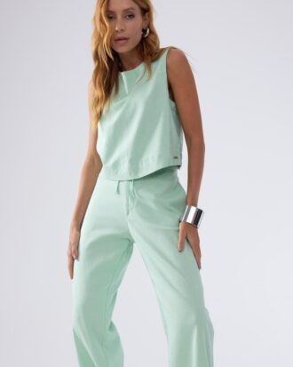 Calça Wide leg com cordão menta