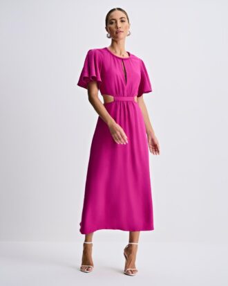 Vestido manga godê decote v