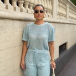 Shorts de tricô cintura alta azul céu