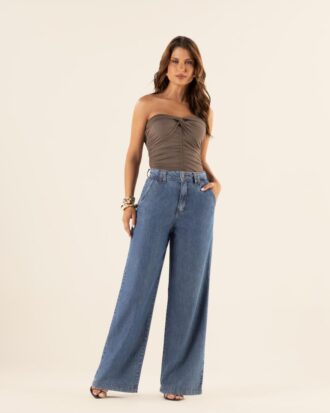 Calça Wide leg bolso faca