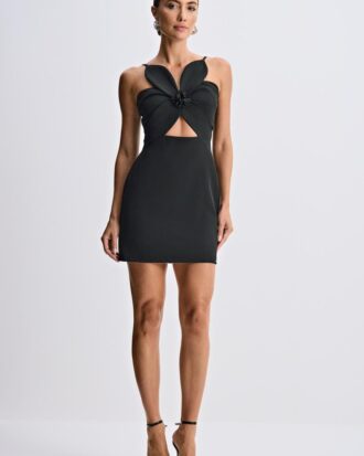 Vestido alfaiataria decote flor preto