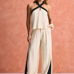 Calça recorte lateral bicolor