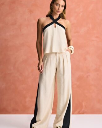 Calça recorte lateral bicolor