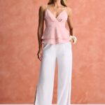 Regata decote transpassado peplum listrado