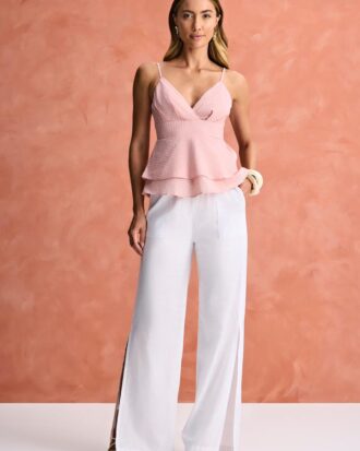 Regata decote transpassado peplum listrado