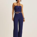 Calça reta abertura cos com fivela marinho