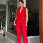 Calça alfaiataria cintura alta vermelho