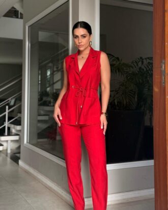 Calça alfaiataria cintura alta vermelho