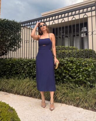 Vestido MIDI alças cruzadas costas marinho