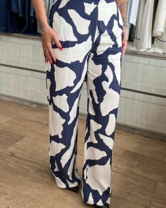 Calça WIDE LEG estampa azul e branco