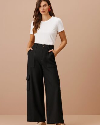 Calça WIDE bolsas laterais preto