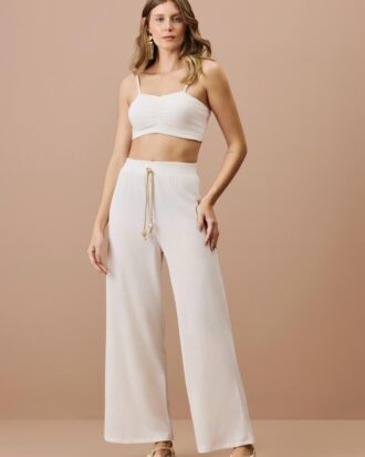 Calça malha texturizada natural