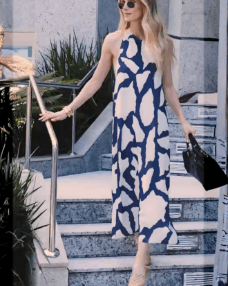 Vestido super MIDI estampado Marinho/ branco