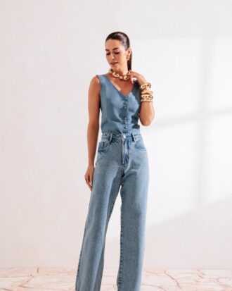 Calça jeans little (para baixas) WIDE LEG