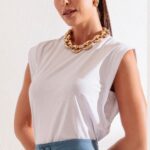 T-shirt muscle branca com vivo em prata